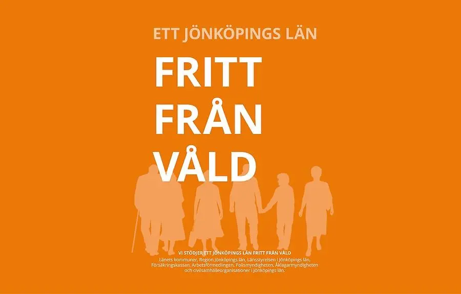 Orange affisch med texten Ett Jönköpings län fritt från våld